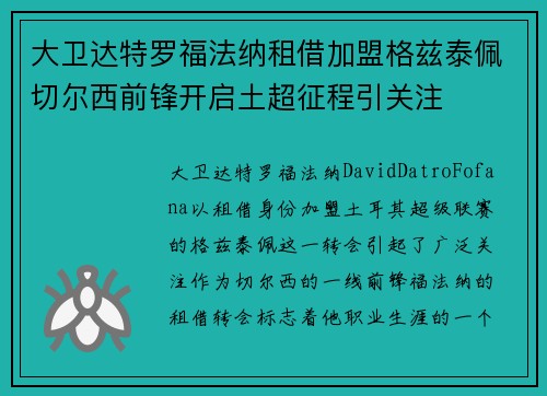 大卫达特罗福法纳租借加盟格兹泰佩切尔西前锋开启土超征程引关注 大卫达特罗福法纳租借加盟格兹泰佩切尔西前锋开启土超征程引关注